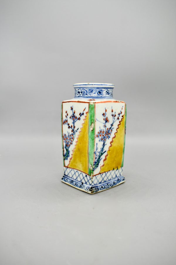 Polychrome-Enamelled Blue And White Square-Section Vase