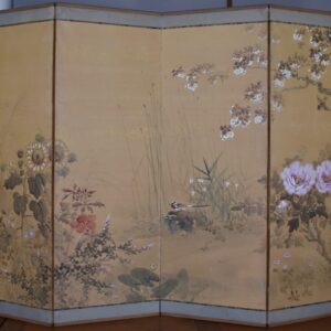 Six-Panel Birds Amongst Four Seasonal Flowers Screen