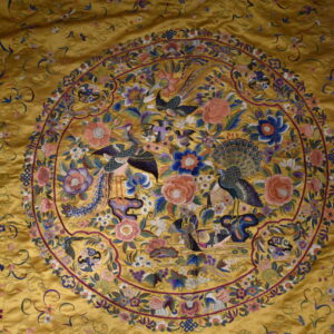 Yellow Silk Ground Embroidered Birds and Flower Bed Cover