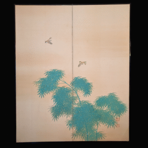 Two-Panel Sparrow and Bamboo Screens (Pair)