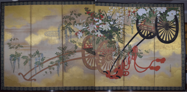 Goshoguruma/Flower Cart Six-Panel Screen