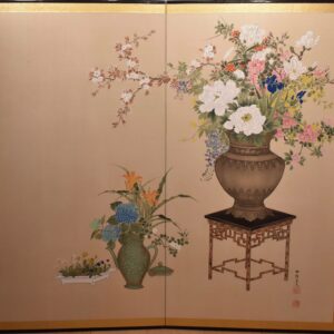 Two-Panel Screen of Flower Arrangement in Vase