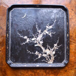 Mother of Pearl Inlaid Plum Blossom under Moon Crescent Black Tray