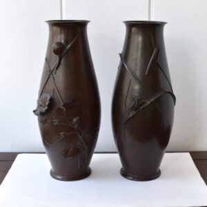 Pair of Oshima Joun Bronze Vases of Cricket and Snail
