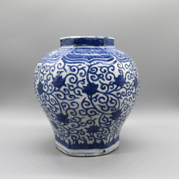 Blue and White Hexagonal Jar