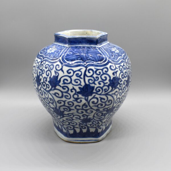 Blue and White Hexagonal Jar - Image 2