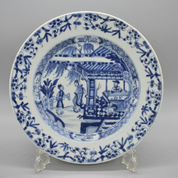 Export Qianlong Blue and White Figures Amongst Landscape Dish