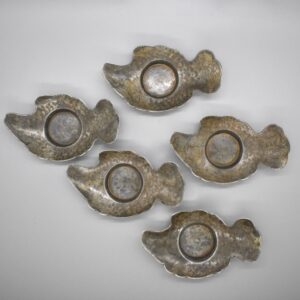 Set of 5 Chinese Fish Shaped Paktong Teacup Saucers