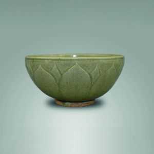 Green Glazed Lotus Petals Carved Bowl