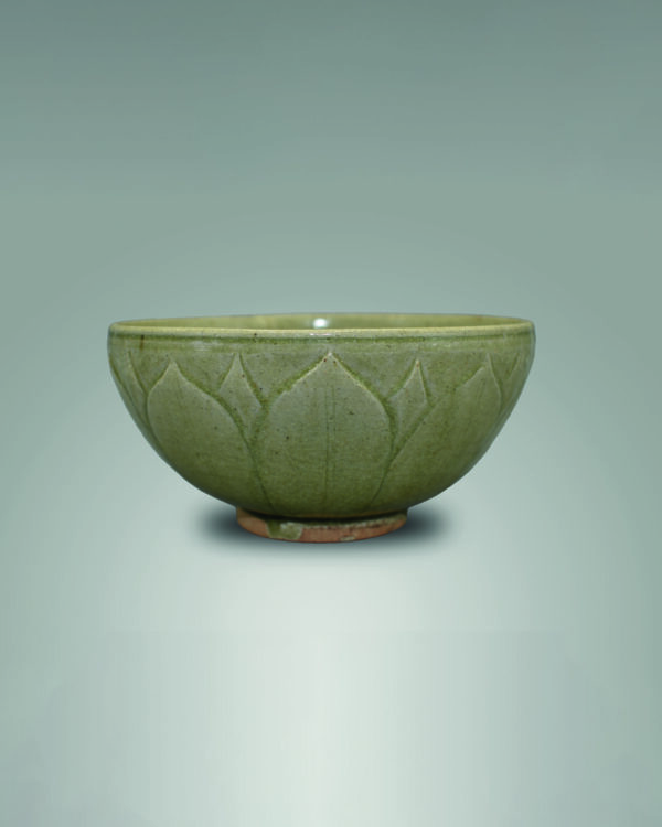 Green Glazed Lotus Petals Carved Bowl