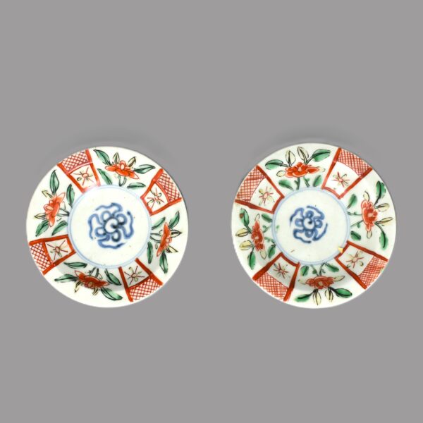 Pair of Arita Green and Red Saucers