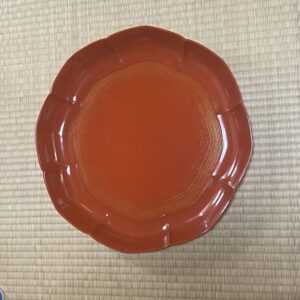Orange Wajima Lacquer Gold Gilt Painted Large Deep Bowl