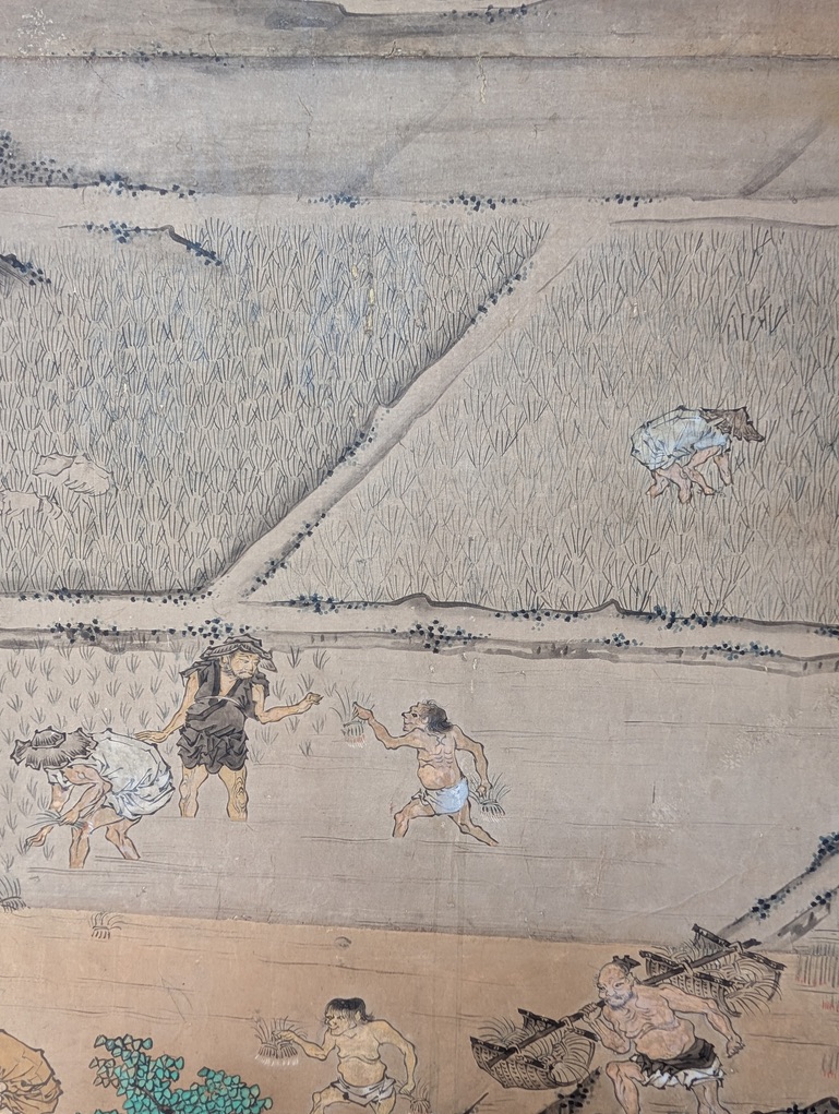 Kano School Six-Panel Rice Farming Screen - Image 3
