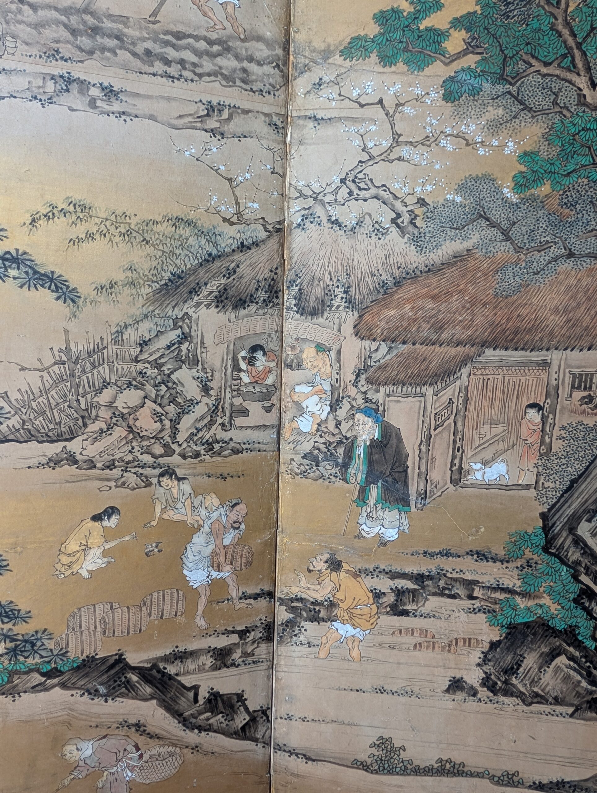 Kano School Six-Panel Rice Farming Screen - Image 4
