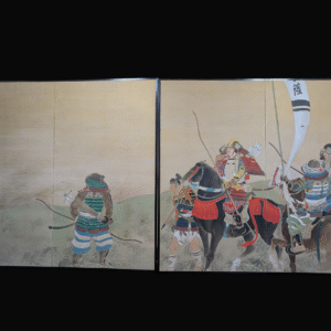 Two 2-Panel Screens of Minamoto Yoshiie Scattering Geese (源義家雁散図屏風)