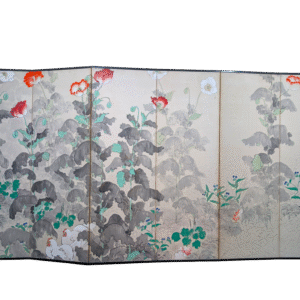6-Panel Rooster and Hen Among Poppies Screen